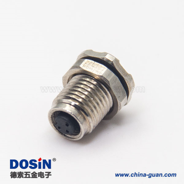 圆形防水m5连接器3pin母头插座防水焊线式前锁板面板安装 圆形防水m5连接器3pin母头插座防水焊线式前锁板面板安装
