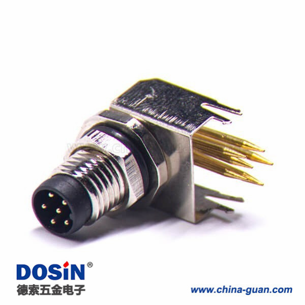 M8弯角PCB板端前锁连接器A型6芯防水公座传感器 M8弯角PCB板端前锁连接器A型6芯防水公座传感器