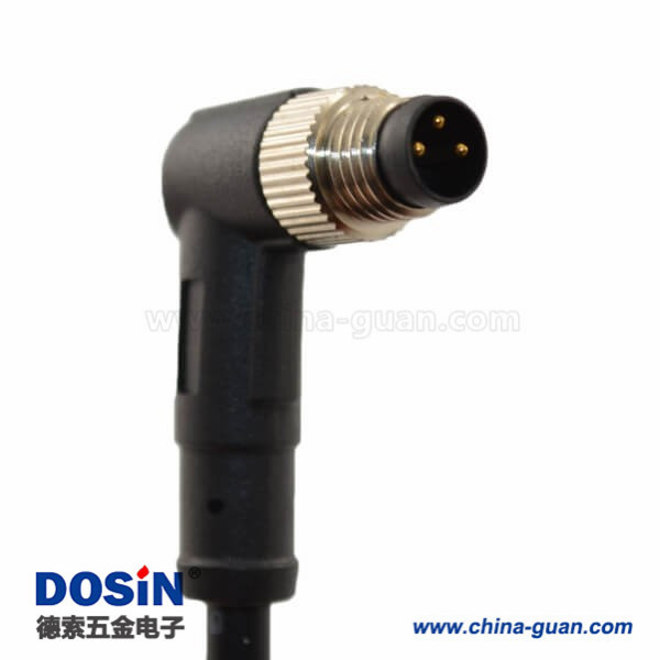 90度M8公头接线防水3芯接1米24AWG PVC线 90度M8公头接线防水3芯接1米24AWG PVC线