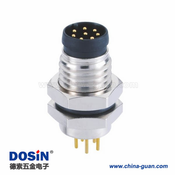 M8 PCB连接器A型板端插板式前锁 8芯公插座工业连接器 M8 PCB连接器A型板端插板式前锁 8芯公插座工业连接器