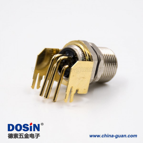 M8连接器母头4芯板端插座弯式接PCB板前锁板传感器 M8连接器母头4芯板端插座弯式接PCB板前锁板传感器