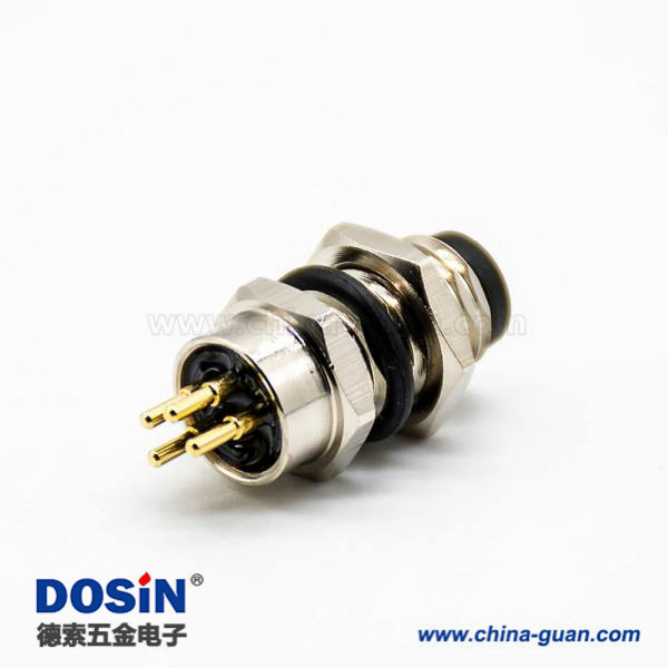 M8连接器4P直式公头接PCB板防水前锁板焊接式连接器 M8连接器4P直式公头接PCB板防水前锁板焊接式连接器