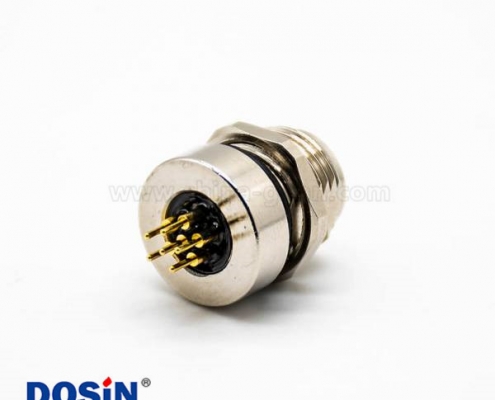 M8防水插座连接器A编码180°6芯母头前锁板接PCB板