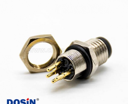 M8插板PCB安装4芯直式公头后锁板防水连接器