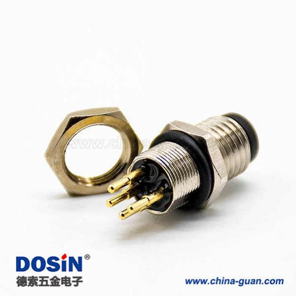 M8插板PCB安装4芯直式公头后锁板防水连接器 M8插板PCB安装4芯直式公头后锁板防水连接器