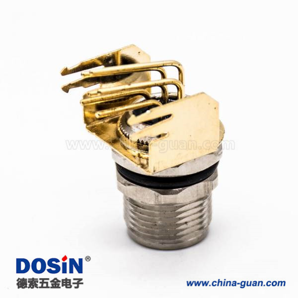 M8传感器连接器6芯插座A扣弯式母头PCB板安装前锁板带镀金支架 M8传感器连接器6芯插座A扣弯式母头PCB板安装前锁板带镀金支架