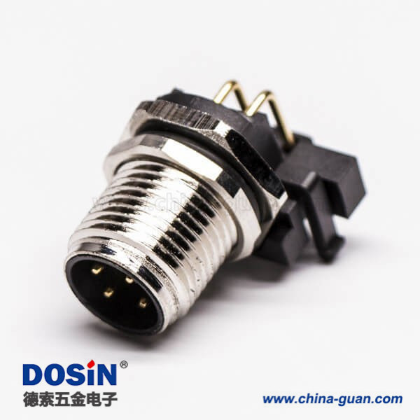 M12接头4芯防水连接器A-型 板端c插座PCB插板弯头 前锁板传感连接器 M12接头4芯防水连接器A-型 板端c插座PCB插板弯头 前锁板传感连接器