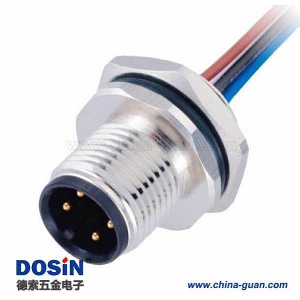 M12传感连接器 4pinA型公头直式带屏蔽后锁焊接带线1M AWG22防水 M12传感连接器 4pinA型公头直式带屏蔽后锁焊接带线1M AWG22防水
