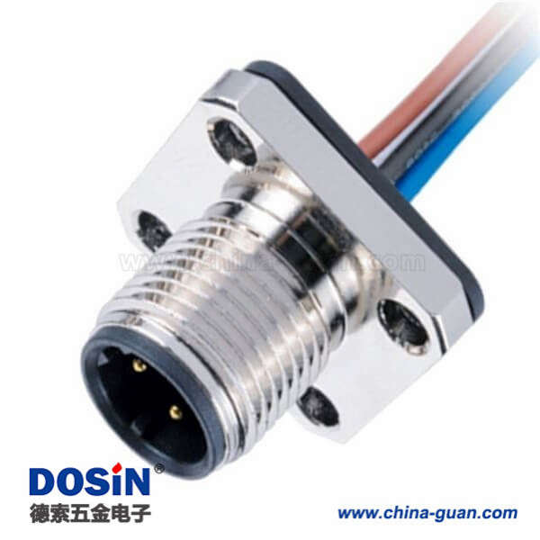 航空接头M12连接器4P D型法兰公座子带线型防水传感连接器30CM AWG22 航空接头M12连接器4P D型法兰公座子带线型防水传感连接器30CM AWG22
