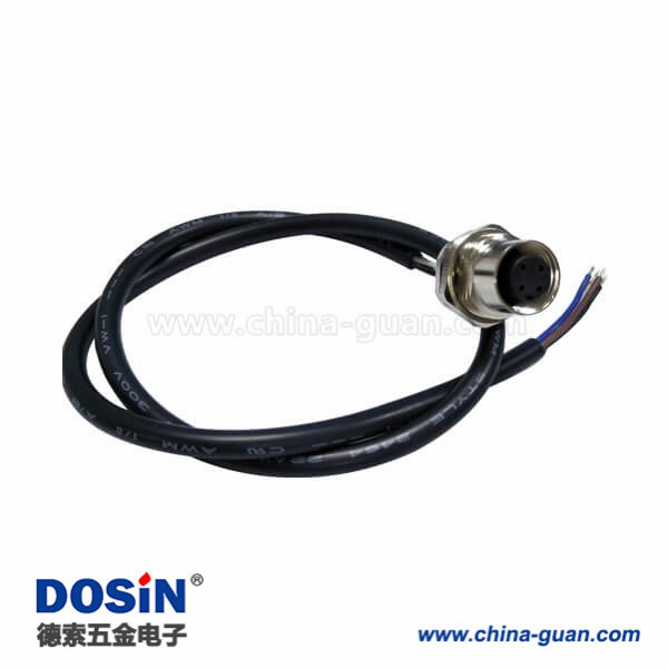 M12板端插座4芯母头接端子带线30CM AWG22直式A扣带屏蔽防水连接器 M12板端插座4芯母头接端子带线30CM AWG22直式A扣带屏蔽防水连接器