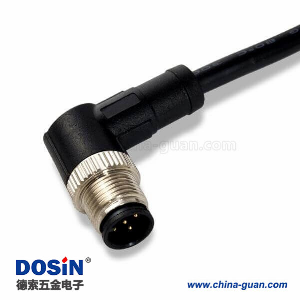 M12连接器 4pin 公头弯头A型编码屏蔽型预铸式带线型防水插头1M AWG22 M12连接器 4pin 公头弯头A型编码屏蔽型预铸式带线型防水插头1M AWG22