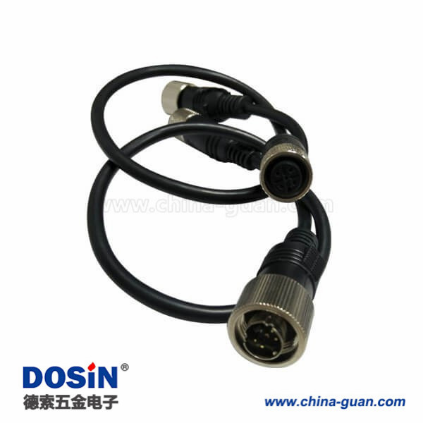 M12 4P防水电缆接头母头转MINI DIN 4PIN公头头注塑线30CM AWG22 M12 4P防水电缆接头母头转MINI DIN 4PIN公头头注塑线30CM AWG22
