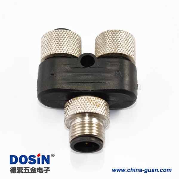 M12 Y-型分接头连接器公头转母头直式工业防水连接器 M12 Y-型分接头连接器公头转母头直式工业防水连接器