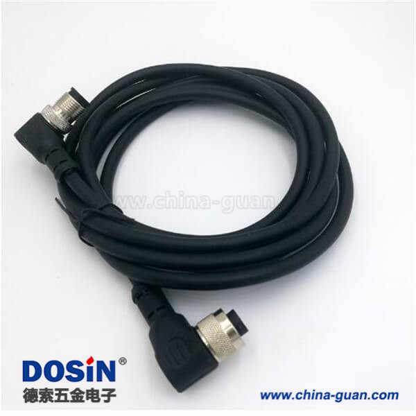 M12电缆弯母头5孔双边带线1M AWG24连接器不带屏蔽防水 M12电缆弯母头5孔双边带线1M AWG24连接器不带屏蔽防水