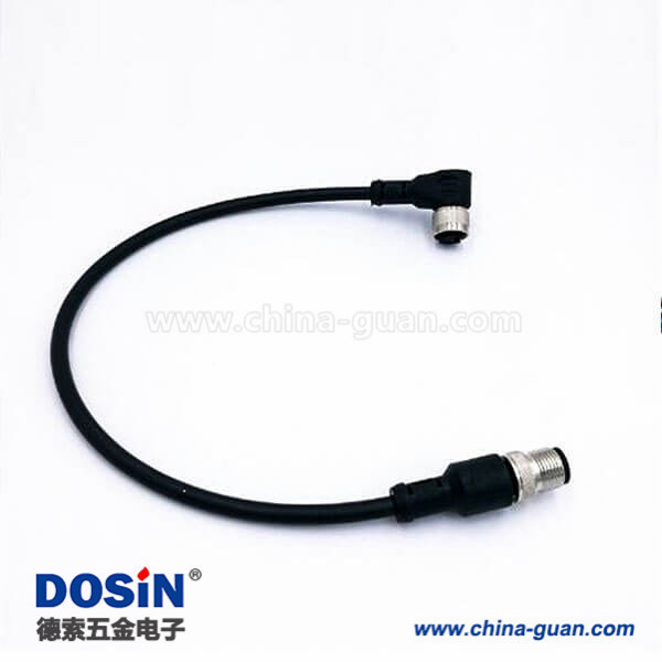 航空插头M12-4P注塑带线双头防水连接器带线1M AWG24直转弯不带屏蔽 航空插头M12-4P注塑带线双头防水连接器带线1M AWG24直转弯不带屏蔽