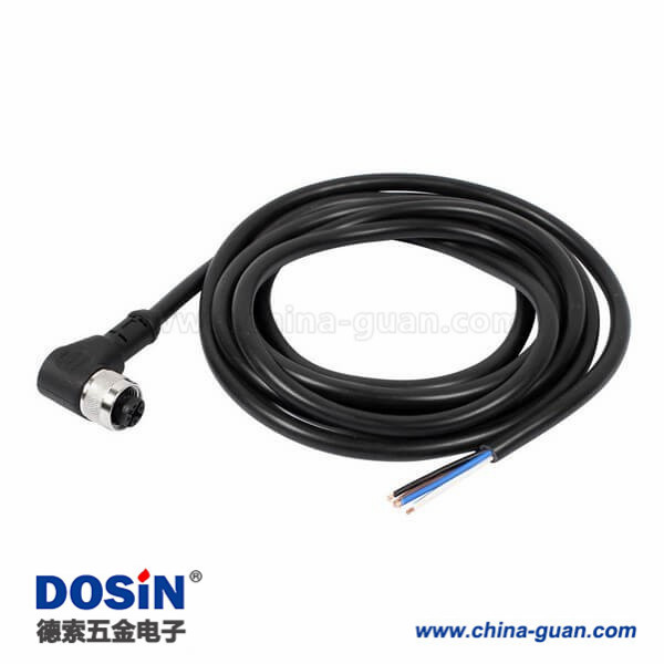 M12连接器 4pin母弯头A型编码预铸式带线型防水插头单边线1M AWG22 M12连接器 4pin母弯头A型编码预铸式带线型防水插头单边线1M AWG22
