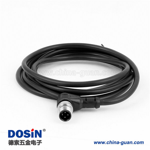 M12传感器接头4芯连接线弯头A扣不带屏蔽单边带线2M AWG22 M12传感器接头4芯连接线弯头A扣不带屏蔽单边带线2M AWG22