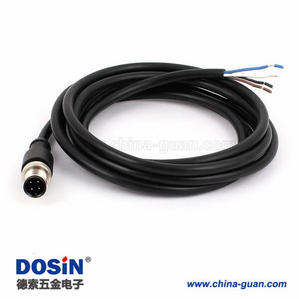 M12防水航空插 4pin A型公直头预铸式A扣不带屏蔽带线2M AWG22 M12防水航空插 4pin A型公直头预铸式A扣不带屏蔽带线2M AWG22
