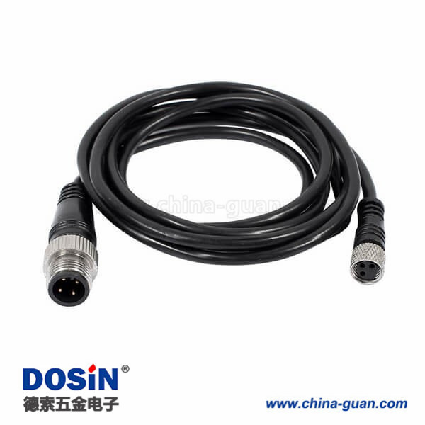M12航空电缆A Code 4芯公头转M8 3芯母头双边注塑成型线2M AWG24不带屏蔽 M12航空电缆A Code 4芯公头转M8 3芯母头双边注塑成型线2M AWG24不带屏蔽