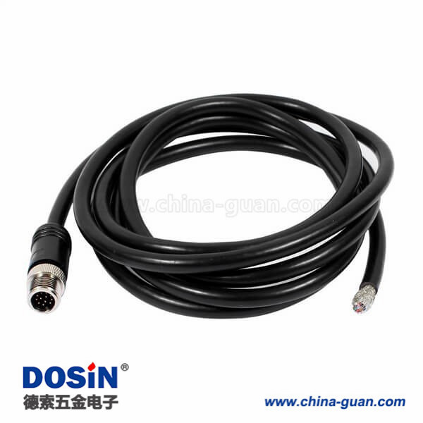 塑封防水M12接头12pin 公头A扣不带屏蔽直式单边注塑线2M AWG26 塑封防水M12接头12pin 公头A扣不带屏蔽直式单边注塑线2M AWG26