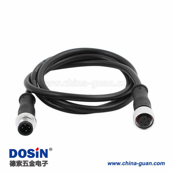 M12塑料防水头4芯A扣不带屏蔽双边注塑成型线材公转母带线1M AWG22 M12塑料防水头4芯A扣不带屏蔽双边注塑成型线材公转母带线1M AWG22