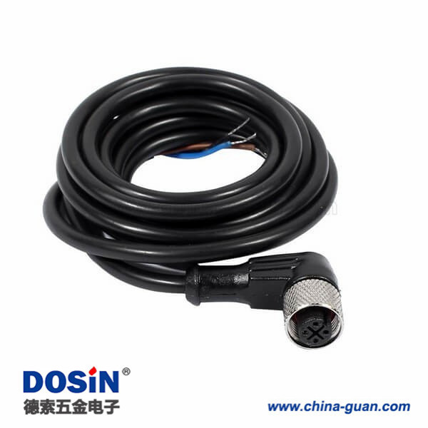 M12 4芯母头A-型 弯头成型不带屏蔽预铸式航空插头连接器2M AWG22 M12 4芯母头A-型 弯头成型不带屏蔽预铸式航空插头连接器2M AWG22