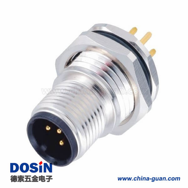 IP67 M12防水连接器直式3芯公头板端前装式 IP67 M12防水连接器直式3芯公头板端前装式