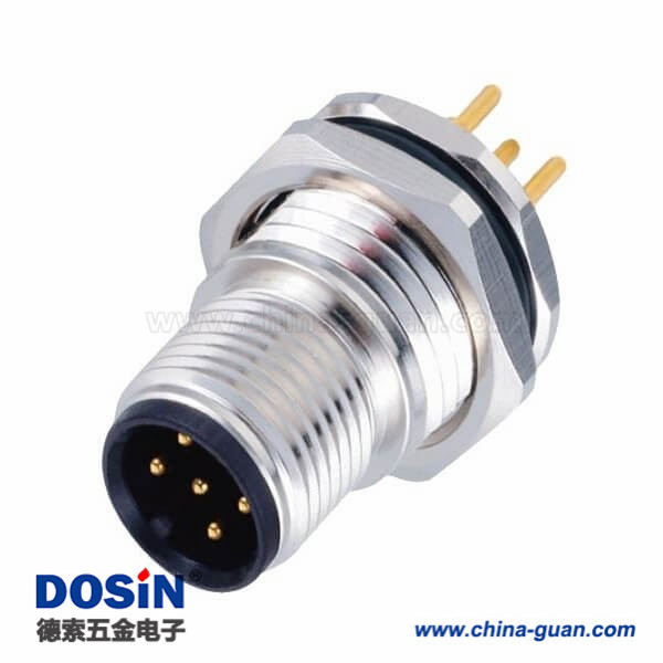 M12防水连接器5 pin A-型板端公座子PCB插板式前锁传感连接器 M12防水连接器5 pin A-型板端公座子PCB插板式前锁传感连接器