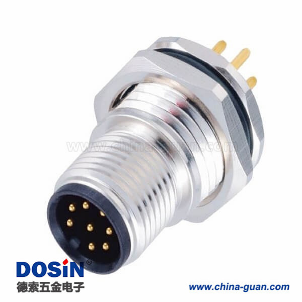 M12连接器8pin A型板端公座PCB插板式前锁工业防水传感连接器 M12连接器8pin A型板端公座PCB插板式前锁工业防水传感连接器