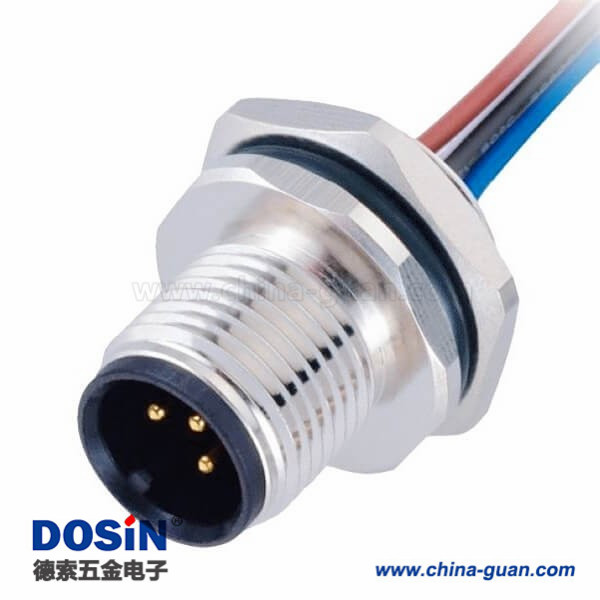 M12防水插头3pin A型板端公座子后锁焊接带线50CM AWG22带屏蔽 M12防水插头3pin A型板端公座子后锁焊接带线50CM AWG22带屏蔽
