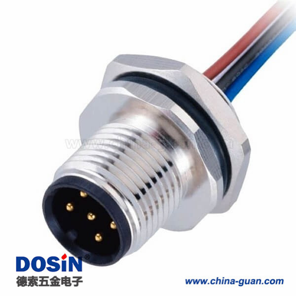 M12 防水连接器5pin A型板端公座带屏蔽后锁焊接带线50CM AWG22 M12 防水连接器5pin A型板端公座带屏蔽后锁焊接带线50CM AWG22