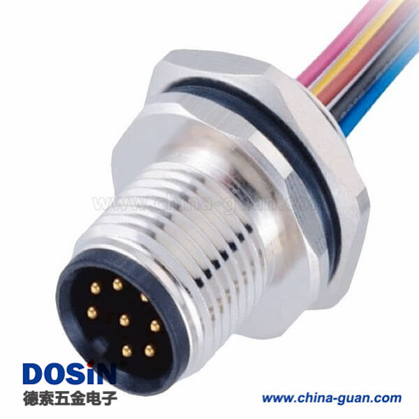 M12防水连接器8pin A型防呆位板端公座后锁焊接带线50CM AWG24带屏蔽 M12防水连接器8pin A型防呆位板端公座后锁焊接带线50CM AWG24带屏蔽