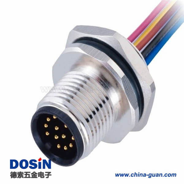 工业接头M12 12芯A编码后锁板焊线座子线缆50CM AWG26 工业接头M12 12芯A编码后锁板焊线座子线缆50CM AWG26