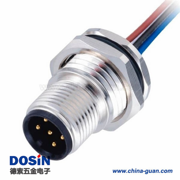 IP67防水连接器M12 5pin A-型公头前锁带屏蔽焊线插座带线50CM AWG22 IP67防水连接器M12 5pin A-型公头前锁带屏蔽焊线插座带线50CM AWG22