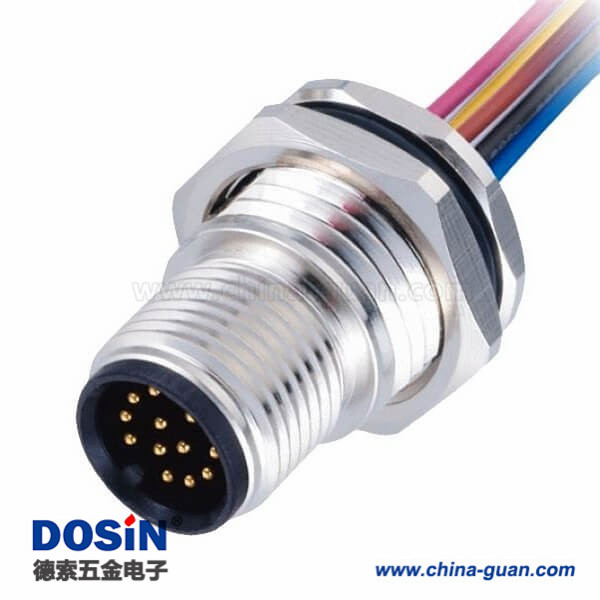 防水接头M12 12芯 A编码带屏蔽直式前锁板公插座1M AWG26 防水接头M12 12芯 A编码带屏蔽直式前锁板公插座1M AWG26