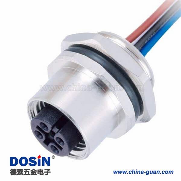 M12连接器 5pin 母头后锁带线型A编码插座带线1M AWG22带屏蔽 M12连接器 5pin 母头后锁带线型A编码插座带线1M AWG22带屏蔽