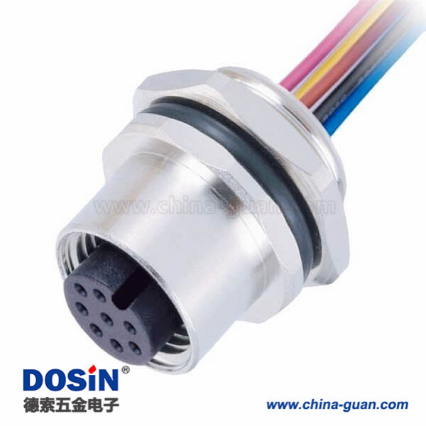 M12连接器 8pin 母头后锁带线型A扣板端插座带线50CM AWG24带屏蔽 M12连接器 8pin 母头后锁带线型A扣板端插座带线50CM AWG24带屏蔽