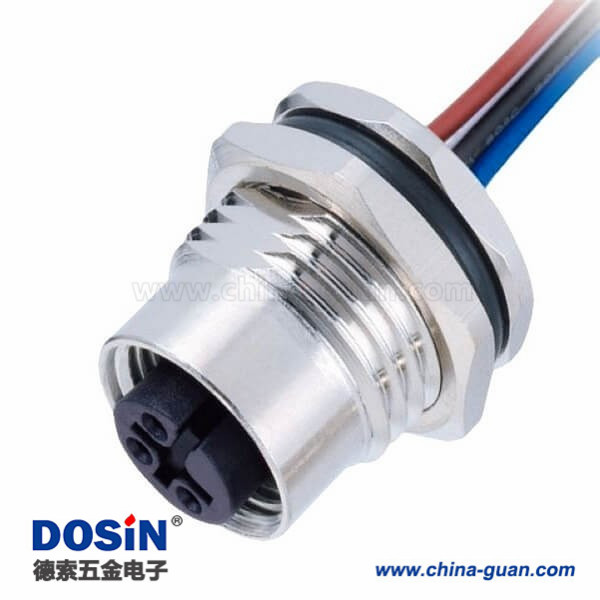 M12防水连接器3芯母头前锁板A扣焊线座子带线1M AWG22带屏蔽 M12防水连接器3芯母头前锁板A扣焊线座子带线1M AWG22带屏蔽