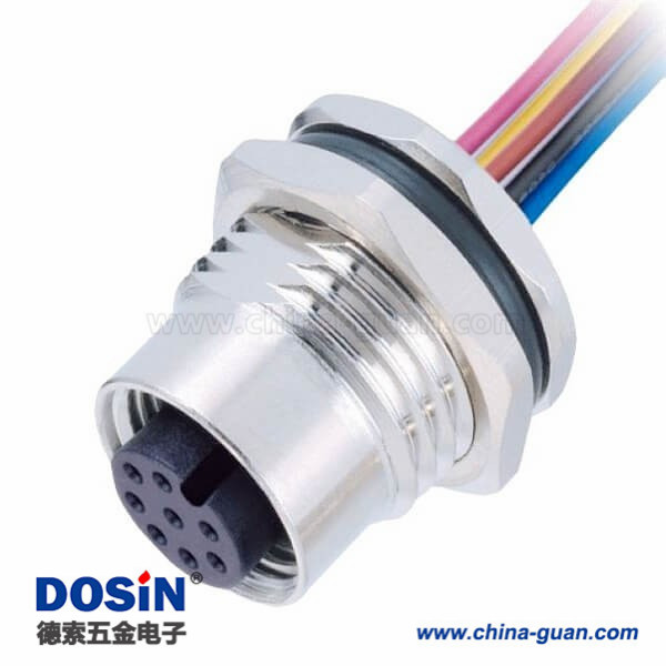 M12 8芯传感器A扣母头板端焊线座子带屏蔽带线1M AWG24 M12 8芯传感器A扣母头板端焊线座子带屏蔽带线1M AWG24