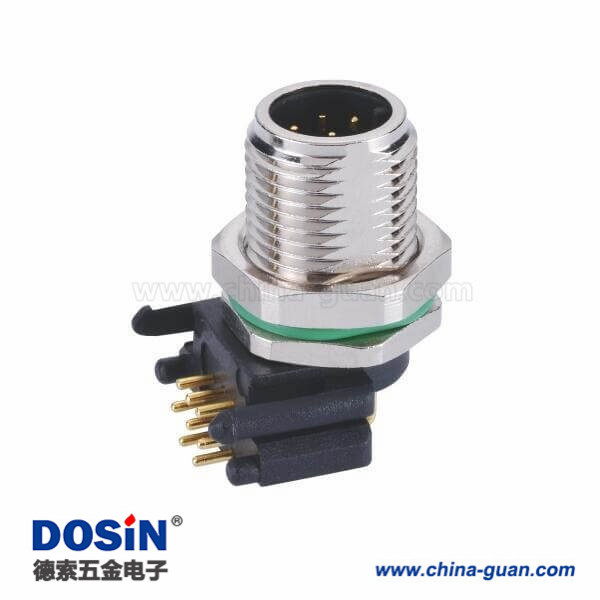 M12 8芯弯头公头PCB插板A扣防水插座连接器 M12 8芯弯头公头PCB插板A扣防水插座连接器