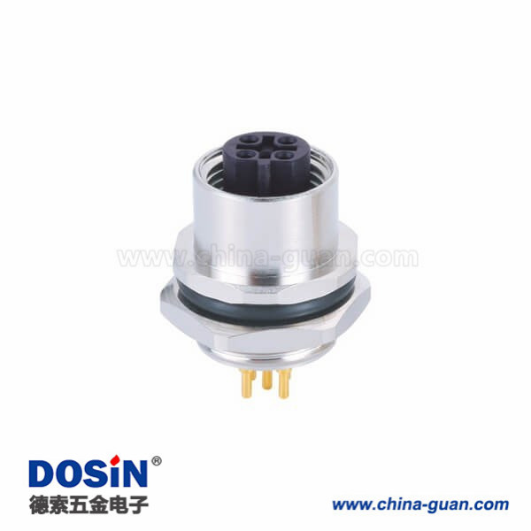 M12 5芯 B Code板端母座PCB焊接型后锁防水传感连接器 M12 5芯 B Code板端母座PCB焊接型后锁防水传感连接器
