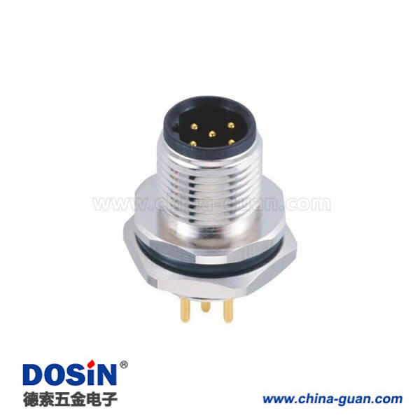 M12连接器5P 公c插座 B型板端PCB插板式 后锁工业防水传感连接器 M12连接器5P 公c插座 B型板端PCB插板式 后锁工业防水传感连接器