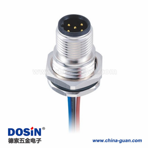 M12 B型板端连接器5pin公座子后锁焊接带线1M AWG22带屏蔽 M12 B型板端连接器5pin公座子后锁焊接带线1M AWG22带屏蔽
