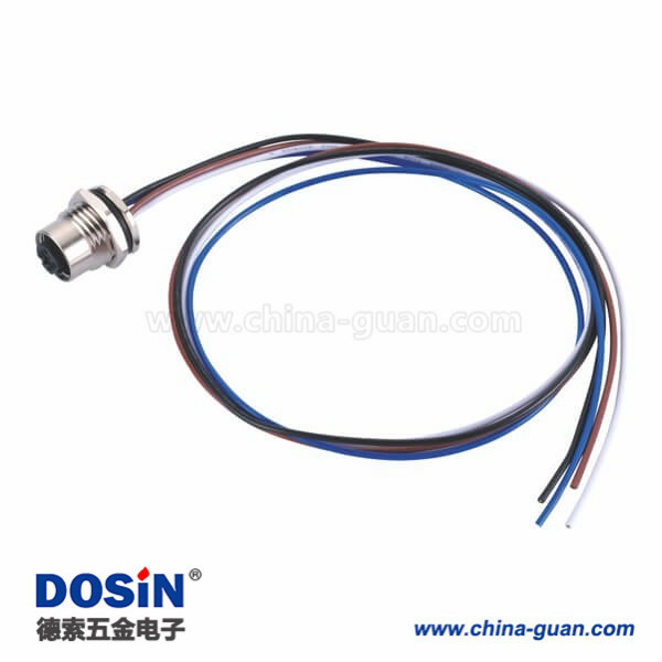 M12 4PIN D型母头前锁板焊线座子带屏蔽带线1M AWG22 M12 4PIN D型母头前锁板焊线座子带屏蔽带线1M AWG22
