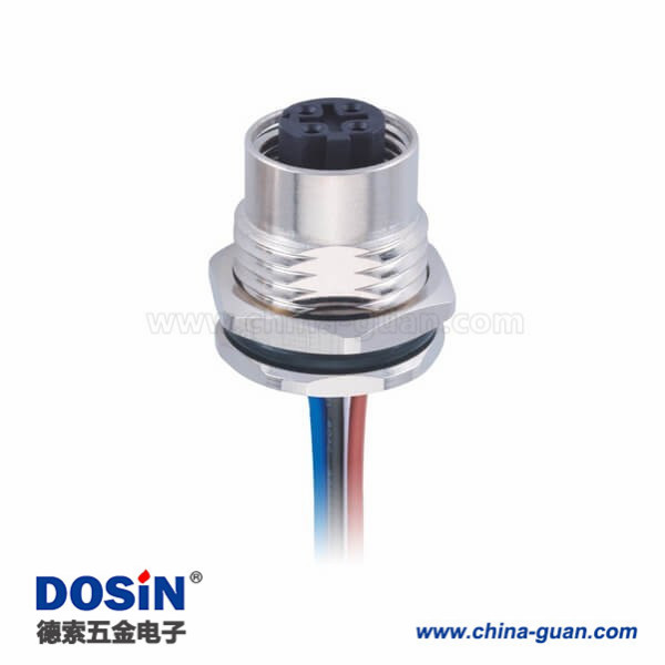 M12传感连接器 4pin D型板端母座子 前锁焊线1M AWG22 防水插头带屏蔽 M12传感连接器 4pin D型板端母座子 前锁焊线1M AWG22 防水插头带屏蔽
