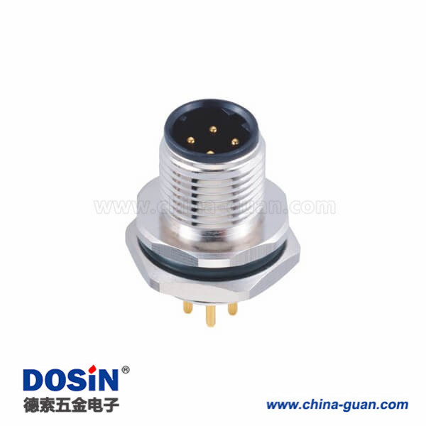 M12连接器4芯板端D型公座PCB插板式后锁工业防水传感连接器 M12连接器4芯板端D型公座PCB插板式后锁工业防水传感连接器