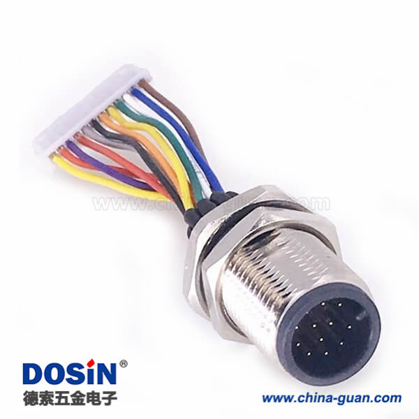 M12 12芯端子线A Code 公头前锁板焊线座子带端子20CM AWG26带屏蔽 M12 12芯端子线A Code 公头前锁板焊线座子带端子20CM AWG26带屏蔽