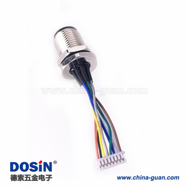 M12 8芯线 A Code 前锁板焊线座子带端子线30CM AWG24带屏蔽 M12 8芯线 A Code 前锁板焊线座子带端子线30CM AWG24带屏蔽