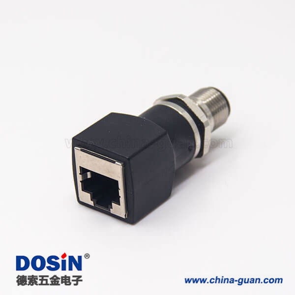 m12A扣防水直式4pin穿墙转rj45直型转接头 m12A扣防水直式4pin穿墙转rj45直型转接头
