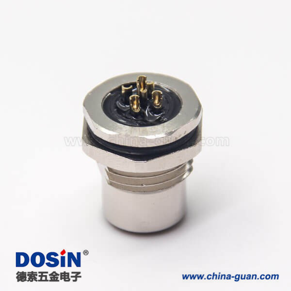 m12连接器5针板端直式防水插座A扣带屏蔽母头穿墙焊线式 m12连接器5针板端直式防水插座A扣带屏蔽母头穿墙焊线式
